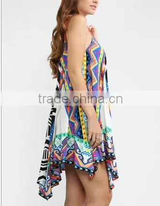 Summer Sexy Mini Printed Bohemia Cami Umbrella Dress photo-3