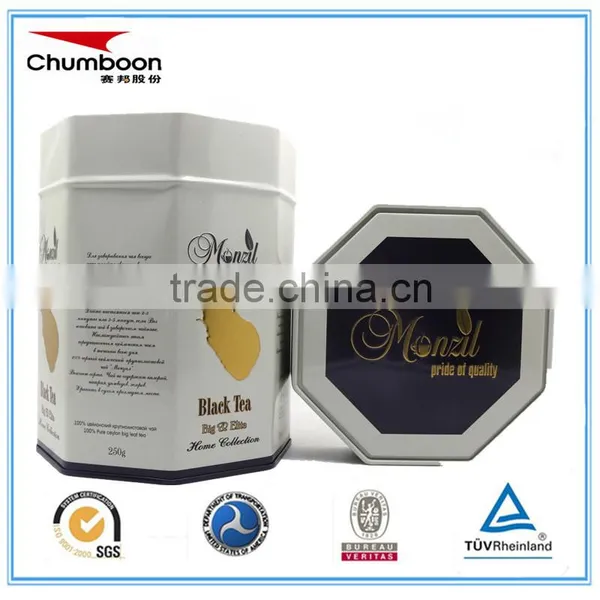 250g Octagonal Tea Tin Box Sandy Tinplate Gift Box photo-3