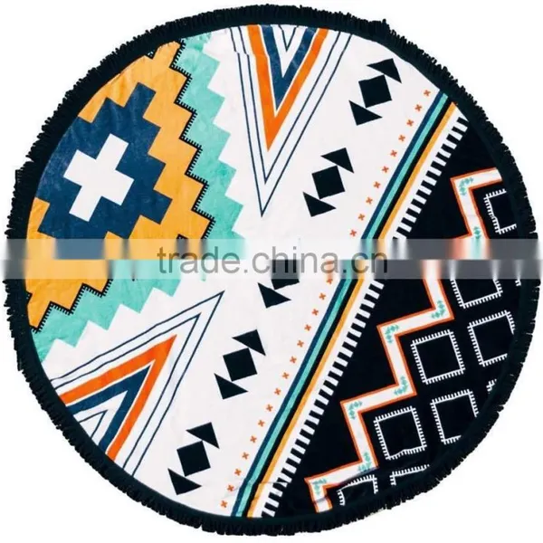 Round Mandala Beach Towel Round Towels With Colorful Pompom Fringes