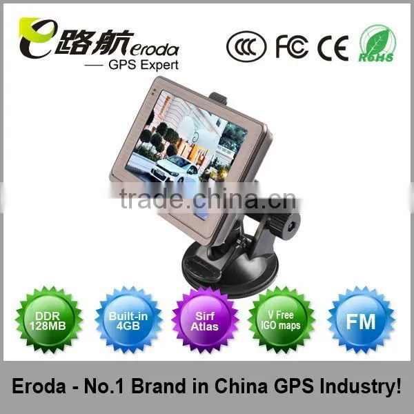 Eroda 4.3" inch gps navigation ,support FM,blutooth,AVIN,Sirf Altas V,600MHZ,DDR 128MB,quick response,stability