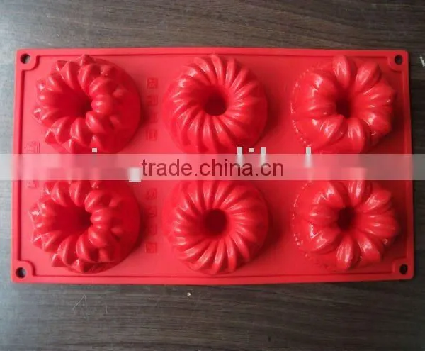 Red Color 6 Cups Flower Shape Cake Mould/Silicone Cake Decoration /red Color Silicone Cake Mould