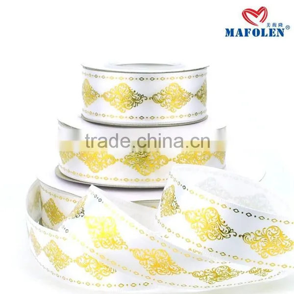 Satin Ribbon High Density Polyester Gold Foil Printed Merry Christma Ribbon on Sale photo-5