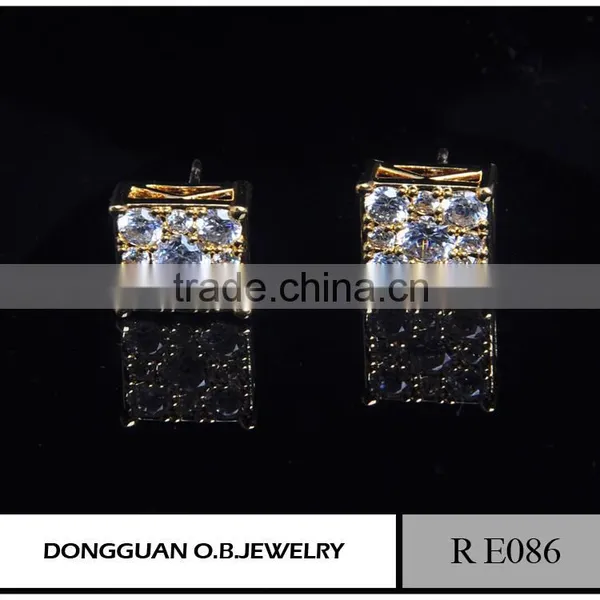 Fashion Micro Pave Sterling Silver Zirconia Square Stud Earrings photo-4