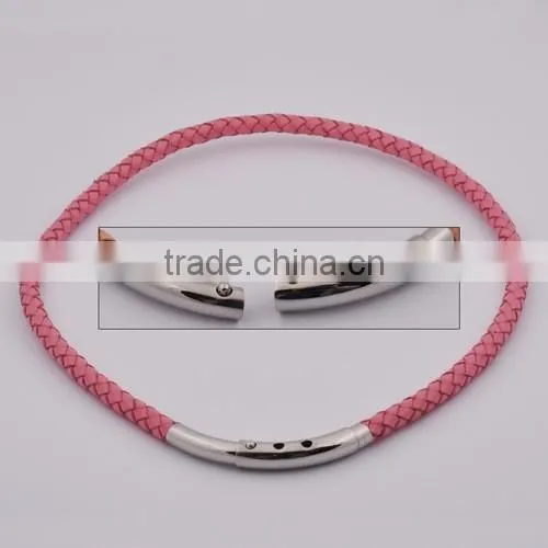 Fashion Stainless Steel Magnetic Brown Leather Necklace photo-2