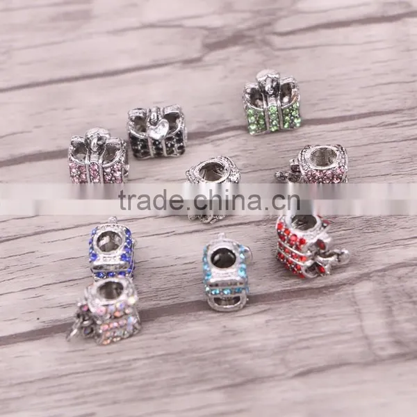 Bag Shape Crystal Rhinestone Metal Beads Dark Silver Plated Jewelry Big Hole European Bead Fit For Charms Bracelets photo-3