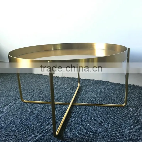 Round Shape Metal Iron Gold Color Folding End Side Table photo-3
