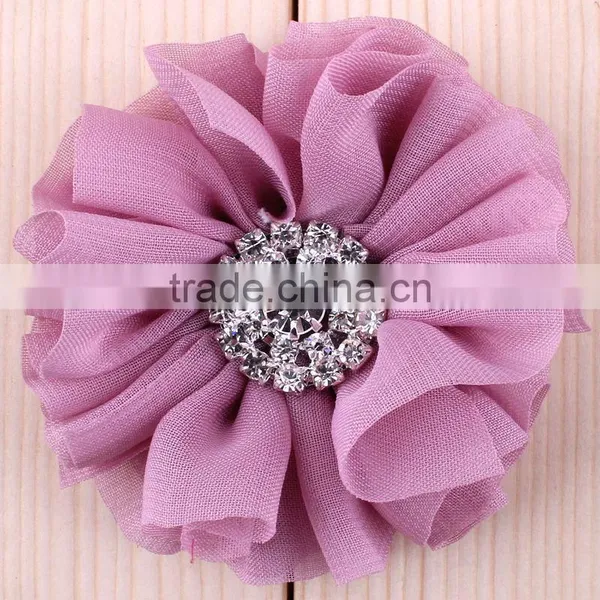 Fabric Chiffon Flower With Rhinestone Center for Kids Hair Accessories photo-4