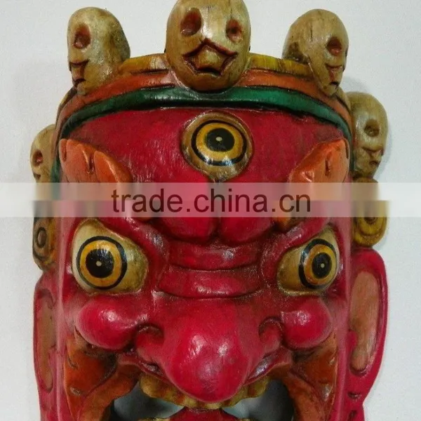 Hand Crafted Wooden Mask of Bhairab Mahakal Wall Hanging Made In Nepal photo-2