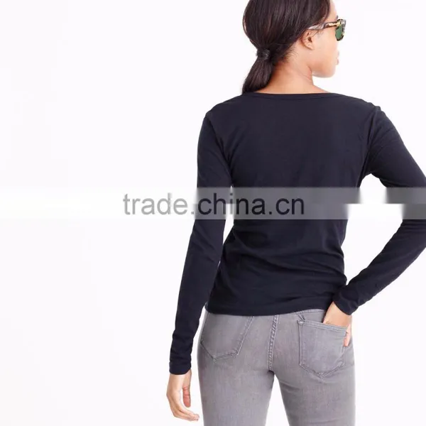Plain Women Fitted Blank T-shirts Vintage Cotton Long-sleeve Scoop Neck Cheap T-shirts Design Sports T-shirts photo-3
