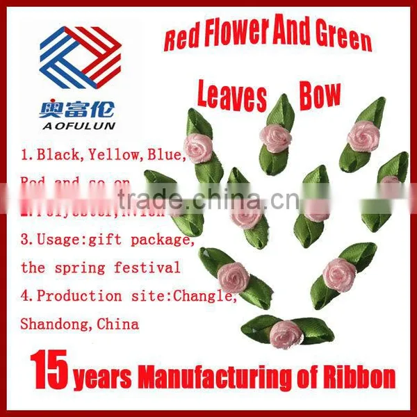Per-made Red Flower And Green Leaves Bow