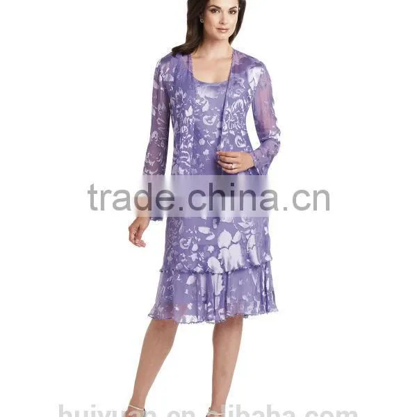 3 Colors Long Sleeve Knee Length Mother Party Dress photo-3
