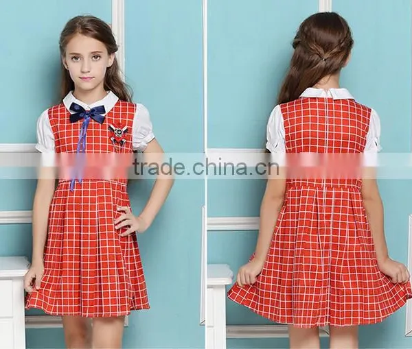 Latest Design Navy Blue Nice Girl Plaid Dress Elementary Quality School Uniform photo-6