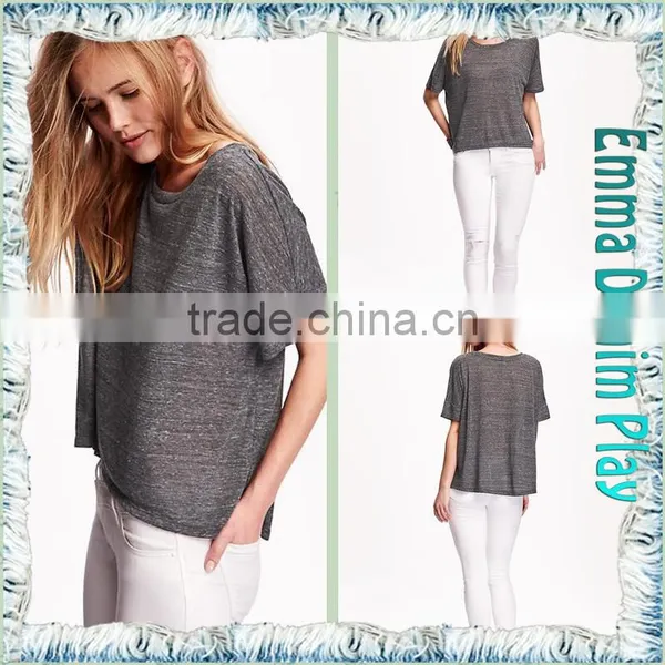 New Custom Designer High Quality Girls Sexy Grey Organic Cotton Scoop Neck T-Shirt photo-4