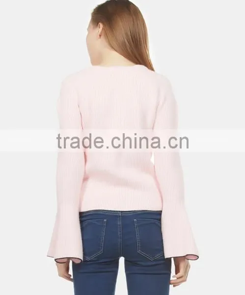 Winter New Fashion Wide Cuff Knitted Crewneck 100% Cotton Sweater With Wholesale Peice photo-3
