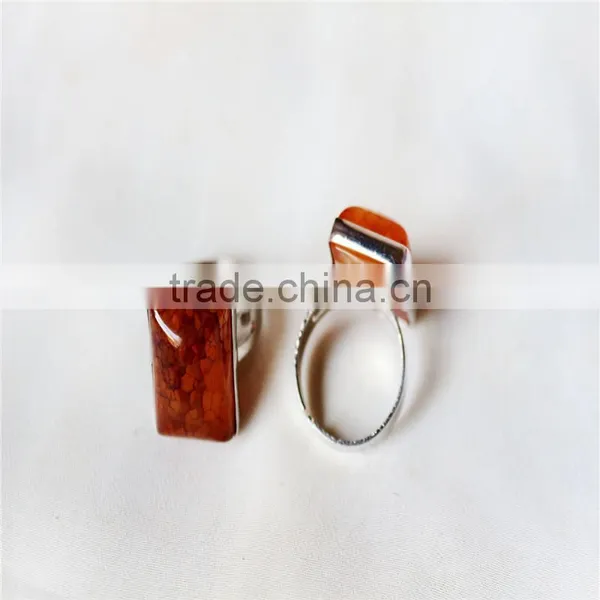 Rectangle Natural Stone Agate Pendant Ring photo-2