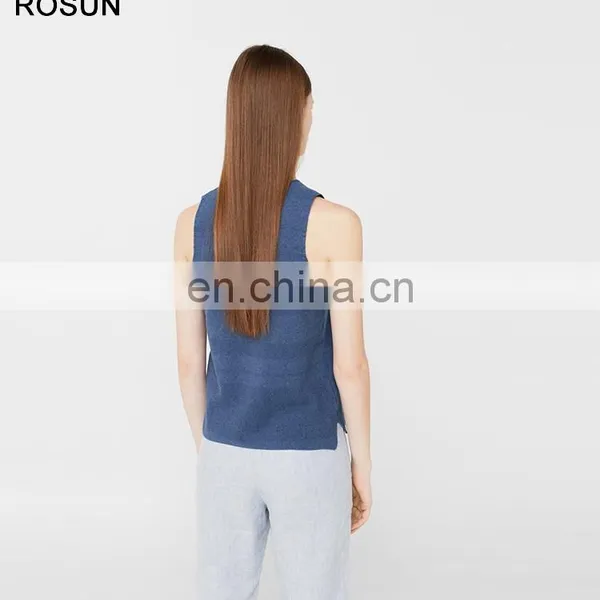 100% Cotton Knit Top for Women as Sleeveless V Neck Sweater of Plain Clothing photo-2