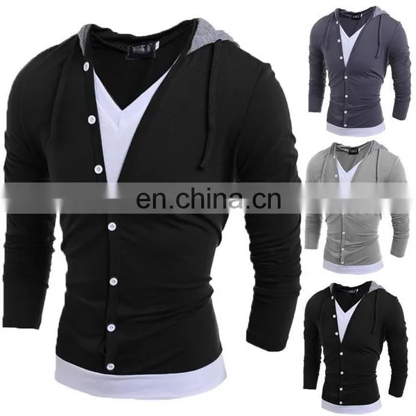 New Fashion Mens V Neck Long Sleeve Slim Fit Hooded Casual T-Shirt Tops Tee Shirts photo-3