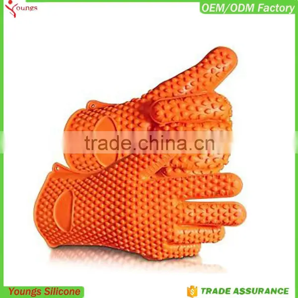 Silicone Oven Gloves With Fingers FDA Waterproof Glove BBQ Safety Glove photo-2
