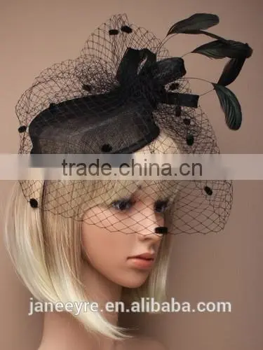 Wholesale Chuch/Races Top Hat,Black Sinamay Base Hat Fascinator With Feather photo-3