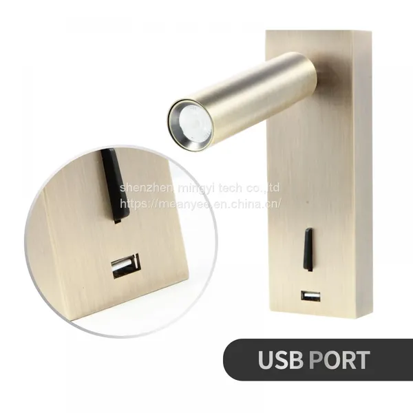 Meanyee Wall Mounted Reading Lamp Led Bedside Lights Headboard Lamps With Switch / USB Charger Port / Adjustable Arm / 3Watts Led /Bronze Finished/MY-WN218T photo-2