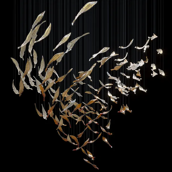 Large Custom Art Glass Leaf Feather Cascade Chandelier for Hotel Lobby Restaurant