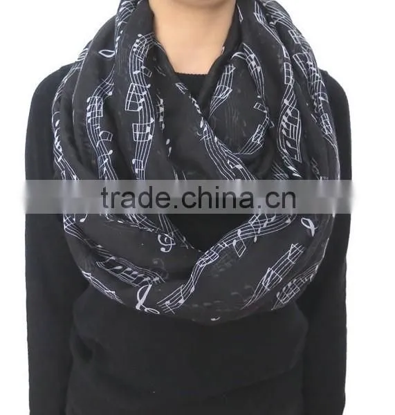 Music Note Printed Fashion Ladies Polyester Circular Scarf Neck Warmer photo-2