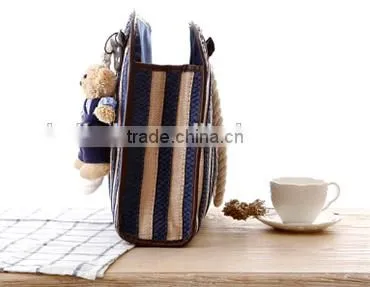 Ladies Fashion Blue Stripe Beach Straw Bag photo-5