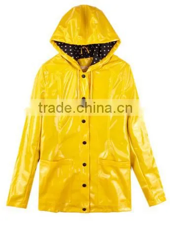 Shiny Fabric Yellow Color Raincoat for Women Raincoat
