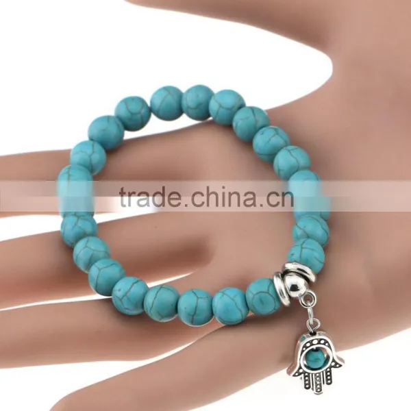 Wholesale Handmade Fashion Women Turquoise Popular Alloy Pendant Elasticity Bracelet photo-4