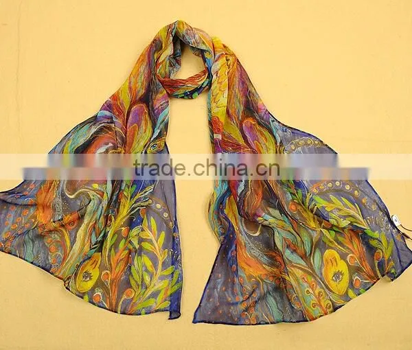 Factory Customize Digital Printed 100% Silk Chiffion/georgette Long Scarves photo-2