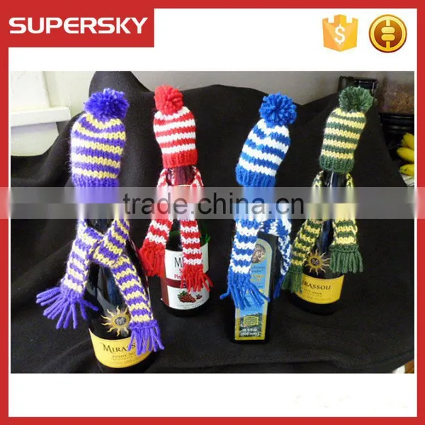 C1569 Team Color Wine Bottle Knitted Hat Scarf Set Christmas Wine Bottle Cover Wine Bottle Decoration
