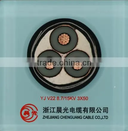 8.7/15KV Electrical Power Cable Copper Core XLPE Insulated PVC Sheathed Cable YJV22 3*50mm2