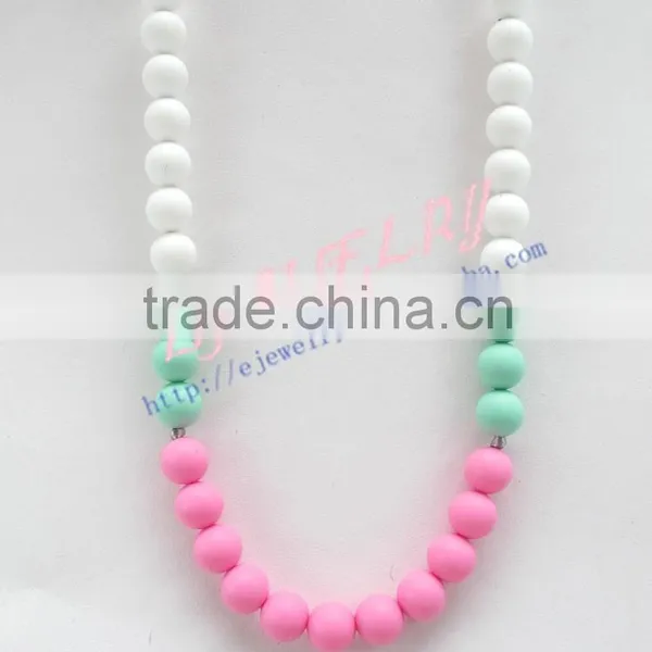 Pink Green&white Round Silicone Teething Beads Necklace Hot Teething Baby Necklace Breakaway Claspsstatement Necklace TN063