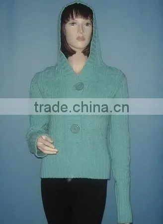 2011-LS108 LADIES LONG SLEEVE HOODED HALF BUTTON PULLOVER SWEATER
