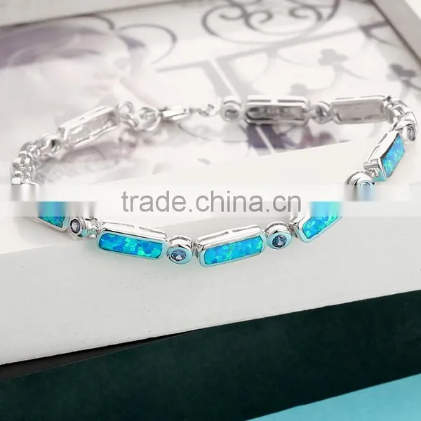 925 Sterling Silver Ocean Synthetic Blue Opal Bracelet Jewelry SBI181W photo-4
