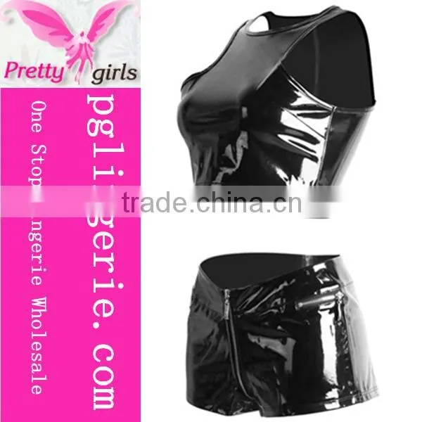 Pin up Carnival Costumes Solid Black Sexy Leather Women Jumpsuit Sets photo-2