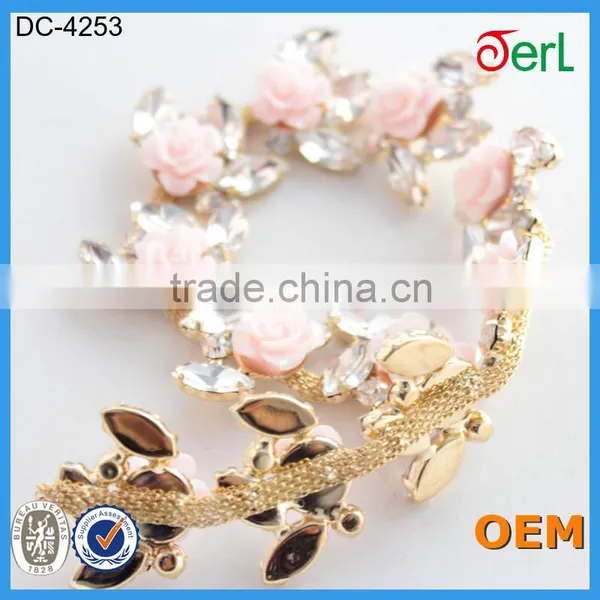 Newest Pink Roses Decorative Rhinestone Chain Trim photo-4