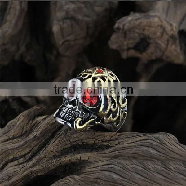Gothic Engraved Rhinestones Surgical Stainless Steel Skull Ring for Man photo-2