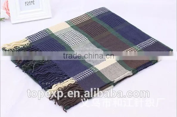 Unisex Knitted Check Tassels Acrylic Scarf photo-5
