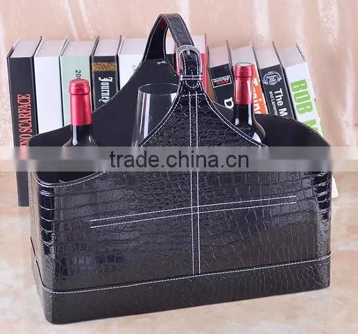 High Grade Crocodile Pattern Leather Magazine Clothing Wine Basket Holder for Storage, Leather Gift Basket photo-2