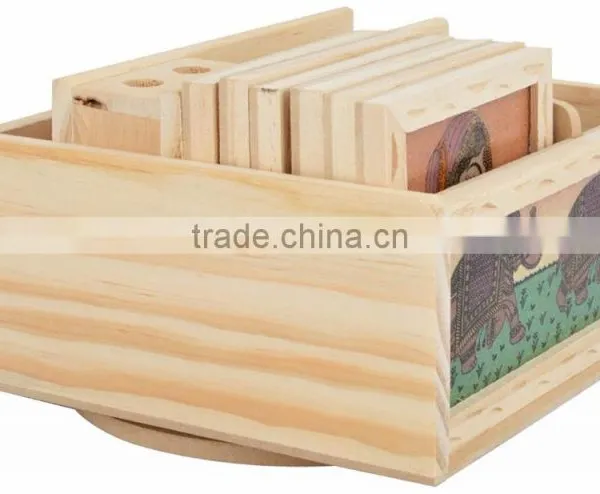 Rich Art And Craft Jaipur Rajasthan Wooden Handicraft Handmade Office Set of Pen Stand Tea Coaster photo-2
