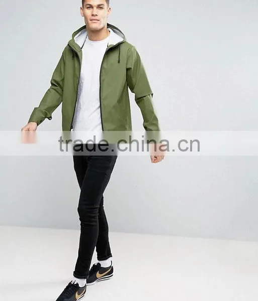 Custom Best Price High Quality New Design Durable 100% Polyurethane Smooth Drawstring Hood Green Casual Men Wind Jacket photo-4