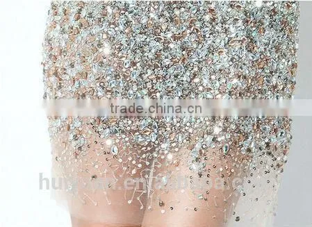Luxurious Deep V Neck Low Back Out Short Crystal Dress photo-4