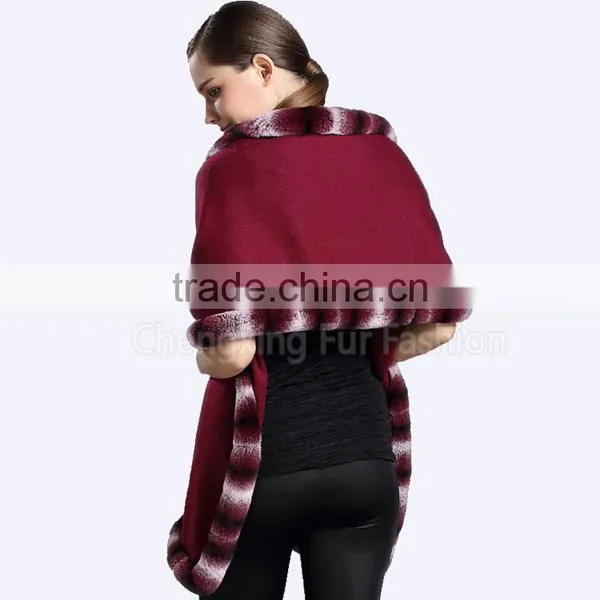 CX-B-P-46C Women Fashion New Design Pashmina Shawl With Fur photo-2