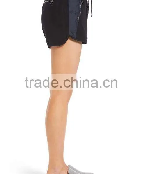 MGOO Hot Sale Women's Drawstring Linen Blend Jogging Pants Black Sport Shorts With Zipper Pockets photo-4