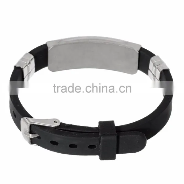 New Fashion Black 304 Stainless Steel Silver Tone Snake Carved Silicone Bracelets photo-2