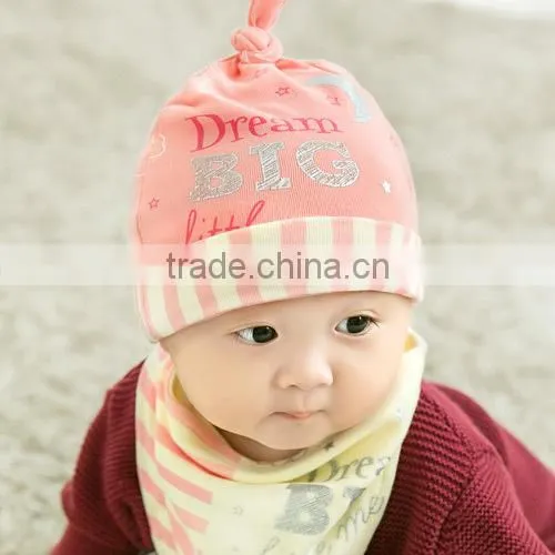 Spring New Style 2pcs/lot 100% Cotton Stripes Newborn Bonnet With Bibs photo-3