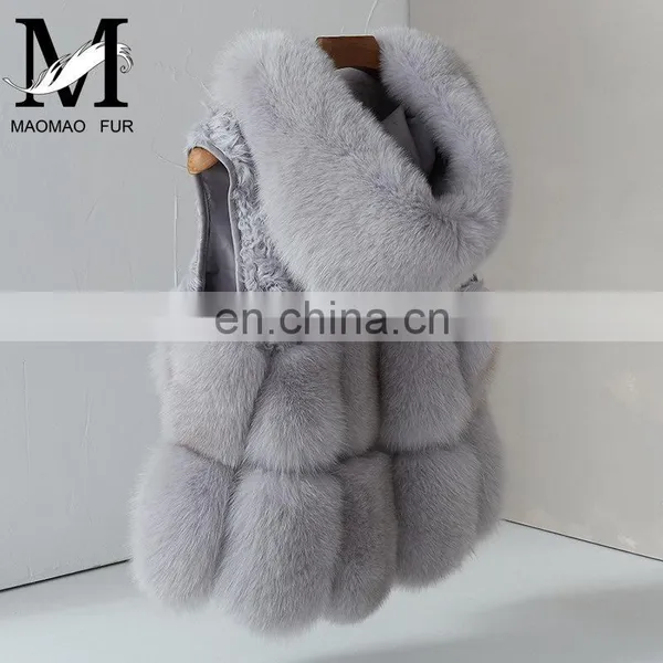2017 New Fashion Real Fox Fur Geilt High Quality Fur Vest With Hood photo-3