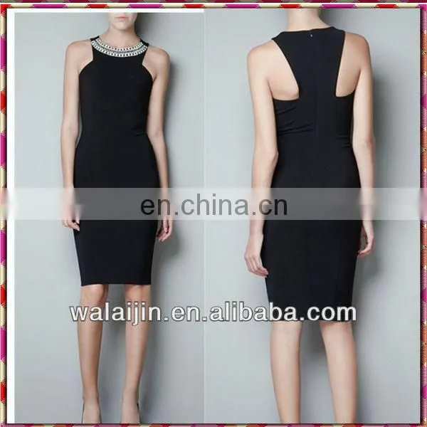 Sexy Ladies Beaded Neck Black Celebrity Dress