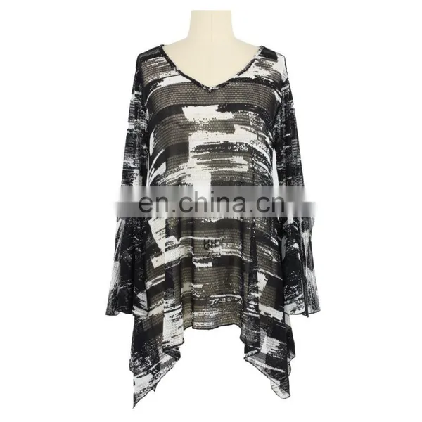 Latest Diamond Blue Flared Sleeve V Neck Floral Print Peplum Hem Blouse photo-3